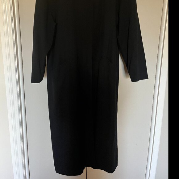 Vintage EATON RONTEX Womens 10 - 12 Black Pure Virgin Wool Midi DRESS COAT - Picture 4 of 14